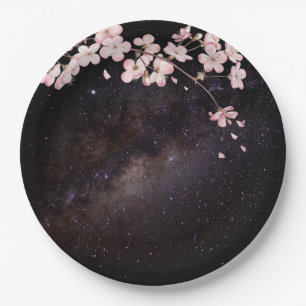 Cherry Blossom under Starry Nightsky Engagement Paper Plate