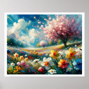 Cherry Blossom Vibrant Spring Flowers Abstract Art Poster