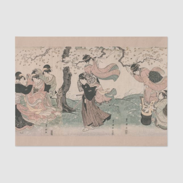 Cherry Blossom Viewing in Spring Japanese Ukiyo-e Tissue Paper (Front)
