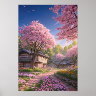 Cherry Blossom Village Poster