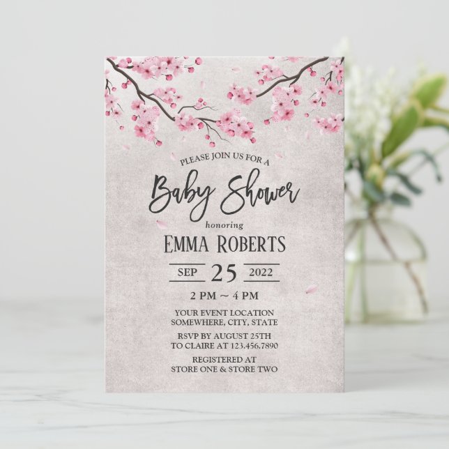 Cherry Blossom Vintage Floral Baby Shower Invitation (Standing Front)
