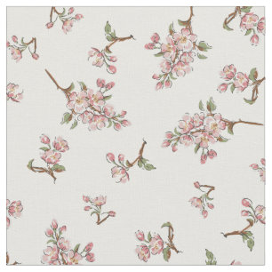 Cherry Blossom Vintage Retro Floral White Fabric