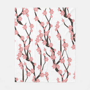 Cherry Blossom: Vintage White Seamless. Fleece Blanket