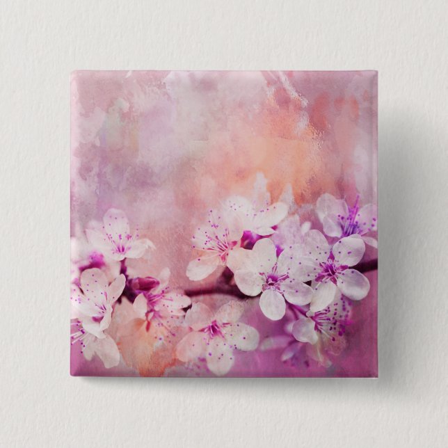 Cherry Blossom Watercolor Art 15 Cm Square Badge (Front)