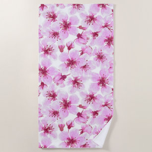Cherry blossom watercolor beach towel