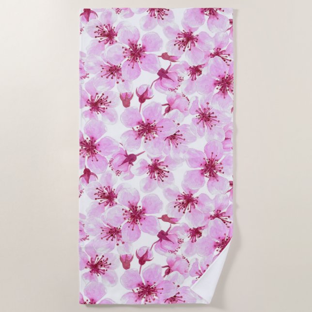 Cherry blossom watercolor beach towel (Front)