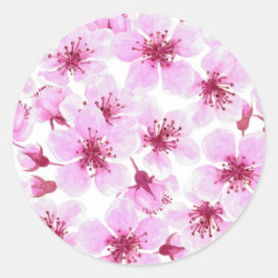 Cherry blossom watercolor classic round sticker