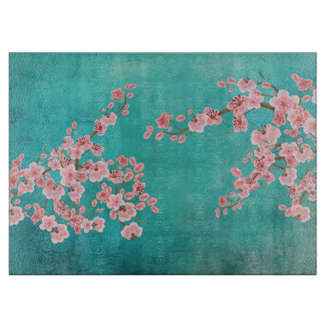 Cherry Blossom Watercolor Cutting Board  (Front)