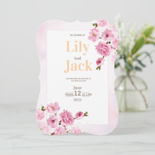 Cherry Blossom Watercolor Floral Modern Wedding  Invitation