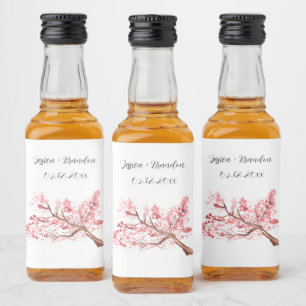 Cherry Blossom Watercolor Flowers Floral Wedding Liquor Bottle Label