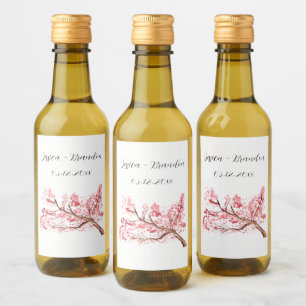 Cherry Blossom Watercolor Flowers Floral Wedding Wine Label
