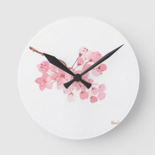 Cherry blossom watercolor pink floral sakura  round clock