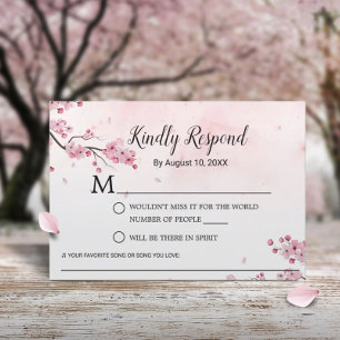 Cherry Blossom Watercolor Pink Floral Wedding RSVP Card