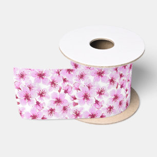 Cherry blossom watercolor satin ribbon