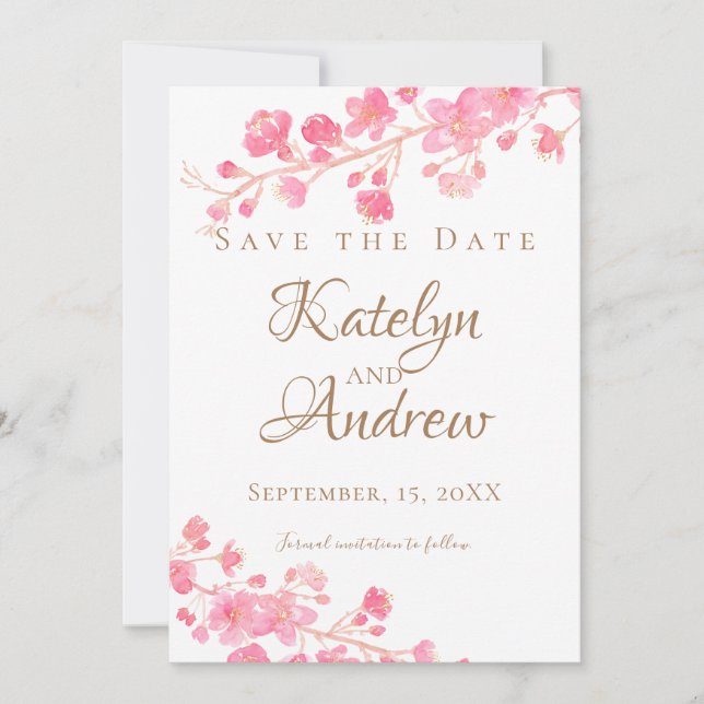 Cherry Blossom Watercolor Save The Date (Front)