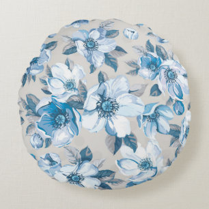 Cherry Blossom Watercolor: Seamless Apple Tree Pat Round Cushion