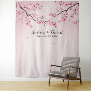 Cherry Blossom Watercolor Spring Wedding Backdrops Tapestry