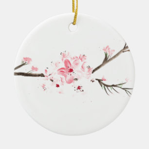 Cherry blossom watercolour ceramic tree decoration