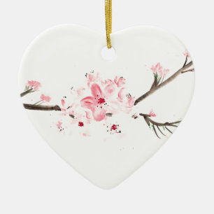 Cherry blossom watercolour ceramic tree decoration