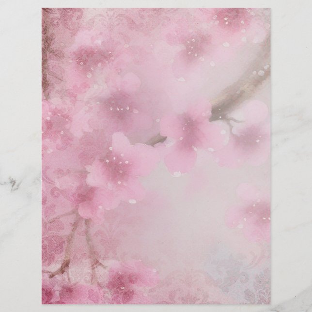 Cherry Blossom Watercolour & Damask Ephemera (Front)