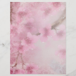 Cherry Blossom Watercolour & Damask Ephemera
