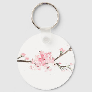 Cherry blossom watercolour key ring