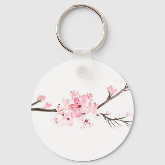 Cherry blossom watercolour key ring (Front)