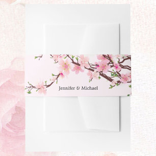 Cherry Blossom Wedding Add Names Pink White Invitation Belly Band