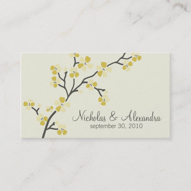 Cherry Blossom Wedding Business Card (citrus) (Front)