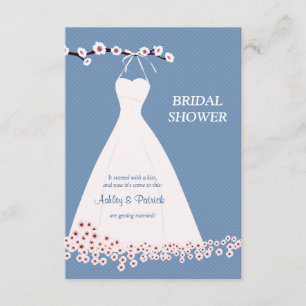 Cherry Blossom  & Wedding Dress on Polka Backgroun Invitation