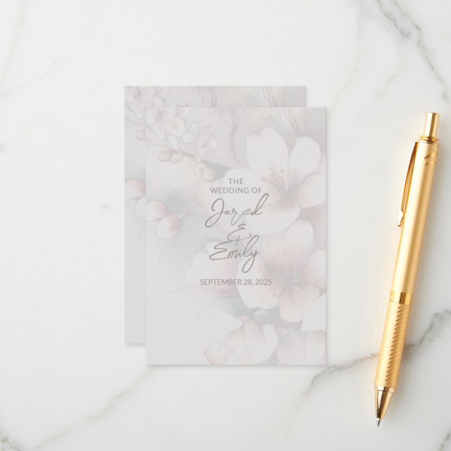 Cherry Blossom Wedding Enclosure Card with QR Code (Front/Back In Situ)