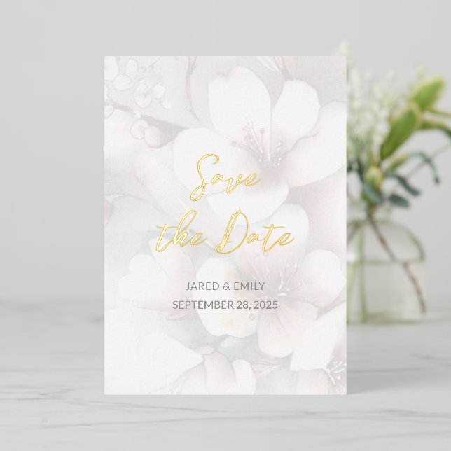 Cherry Blossom Wedding Foil Save the Date (Standing Front)
