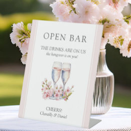 Cherry Blossom Wedding Funny Open Bar Pedestal Sign