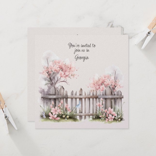 Cherry Blossom Wedding In Georgia Invitation (Front/Back In Situ)