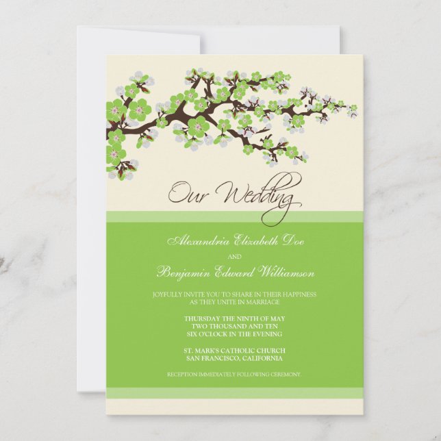 Cherry Blossom Wedding Invitation (green apple) (Front)
