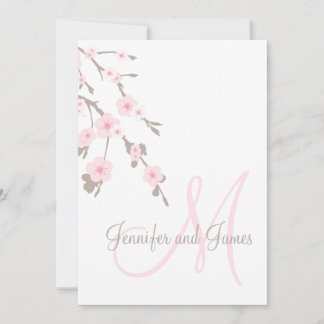 Cherry Blossom Wedding Invitation Monogram Back