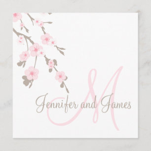 Cherry Blossom Wedding Invitation Monogram Back