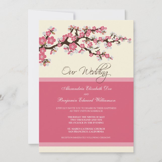 Cherry Blossom Wedding Invitation (pink) (Front)