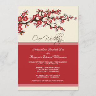 Cherry Blossom Wedding Invitation (red)
