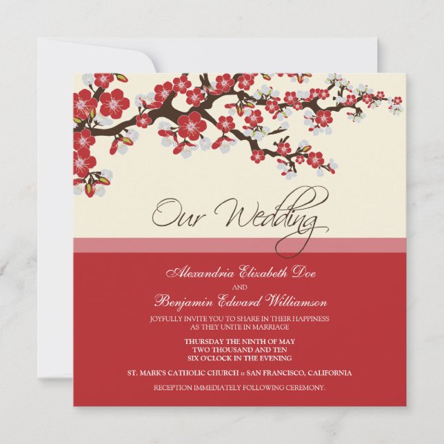 Cherry Blossom Wedding Invitation (red) (Front)