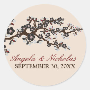 Cherry Blossom Wedding Invitation Seal (black)
