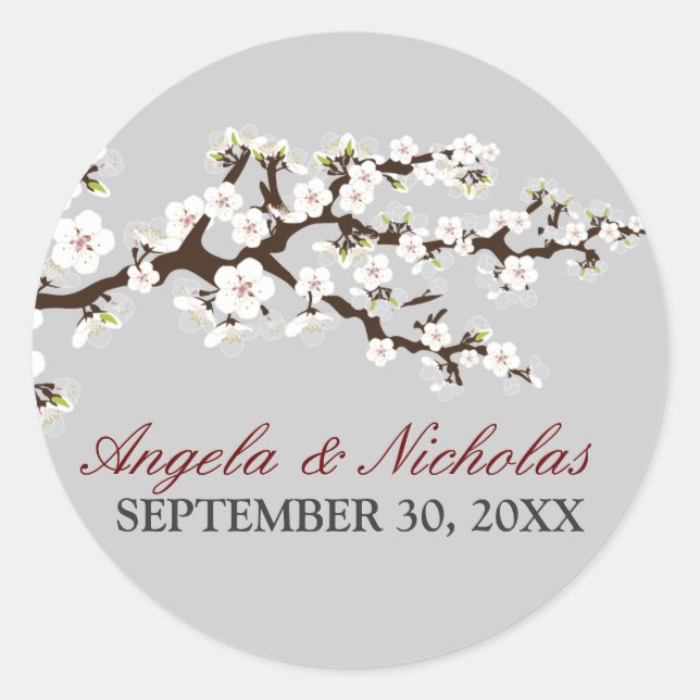 Cherry Blossom Wedding Invitation Seal (silver) (Front)