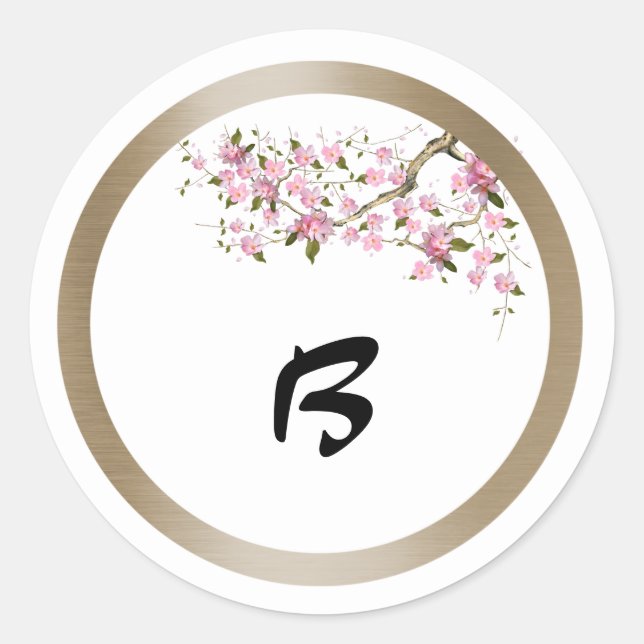 Cherry Blossom Wedding Monogram Sticker (Front)