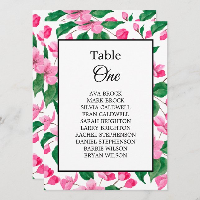 Cherry Blossom Wedding Names Table Seating Chart (Front/Back)