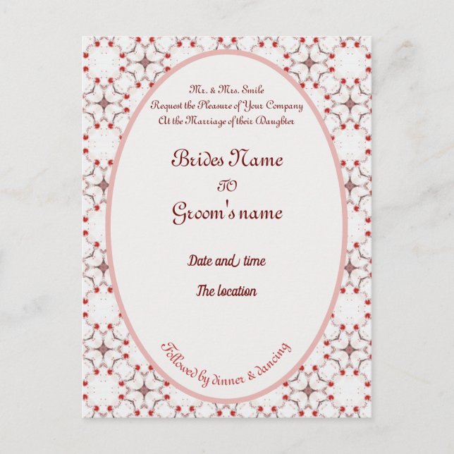 cherry blossom wedding red and white elegant invit postcard (Front)