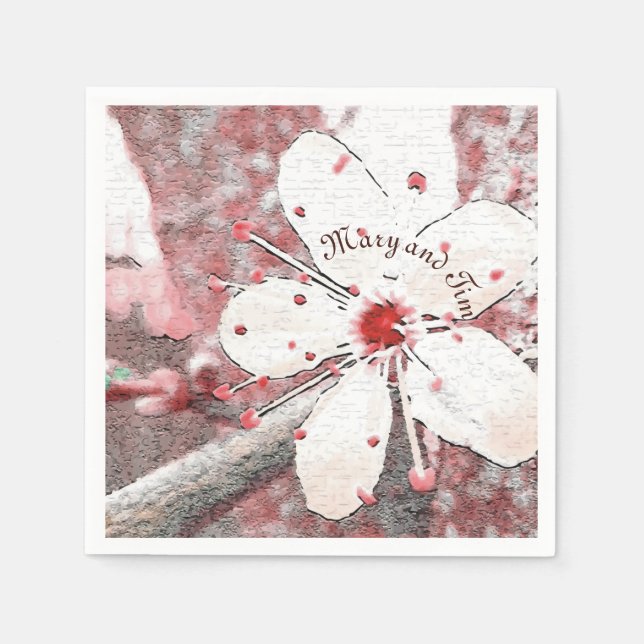 cherry blossom wedding red and white elegant napkin (Front)