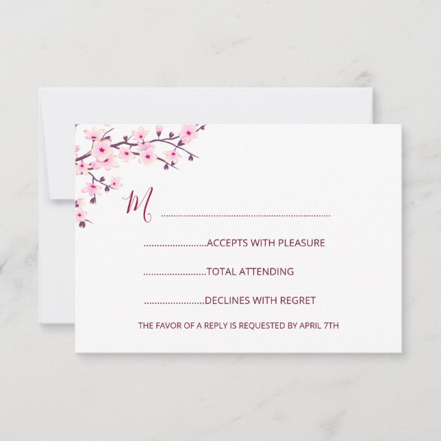 Cherry Blossom Wedding RSVP Card (Front)