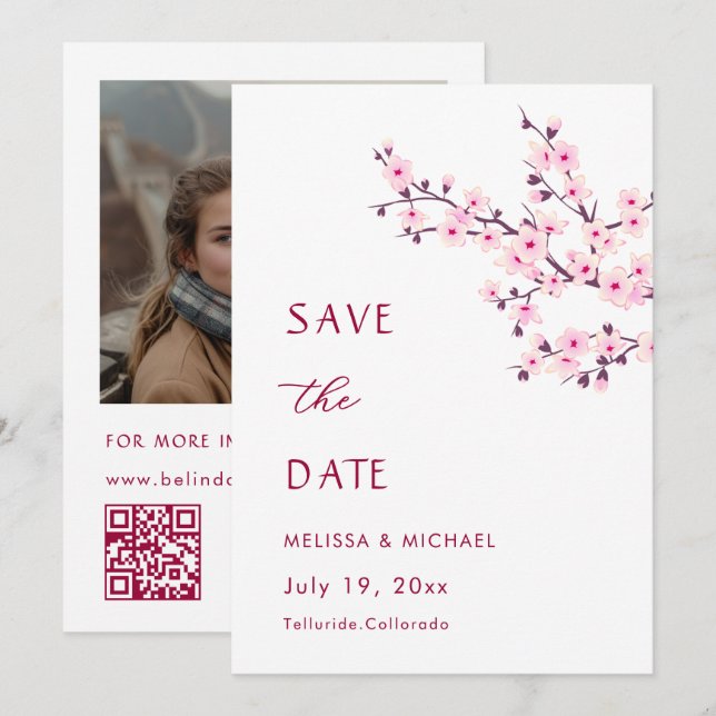Cherry Blossom Wedding Save The Date (Front/Back)