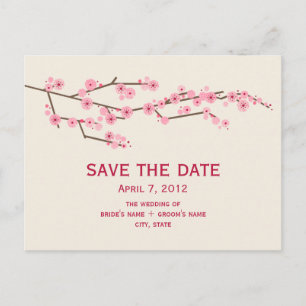 Cherry Blossom Wedding Save The Date Postcard