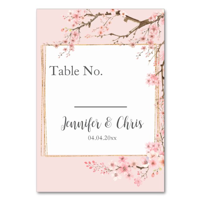 Cherry Blossom Wedding Table Number (Front)